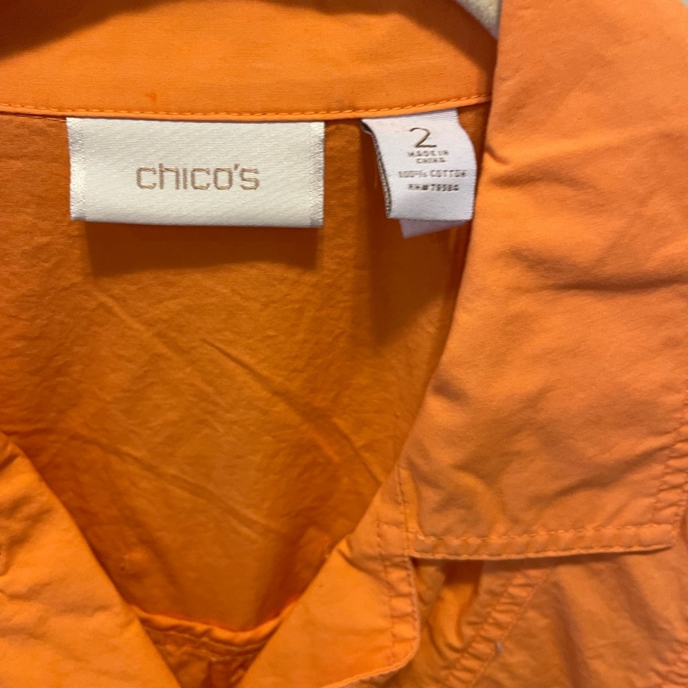 Chico’s Jacket Size 2 Button Up Pockets Orange Fa… - image 2